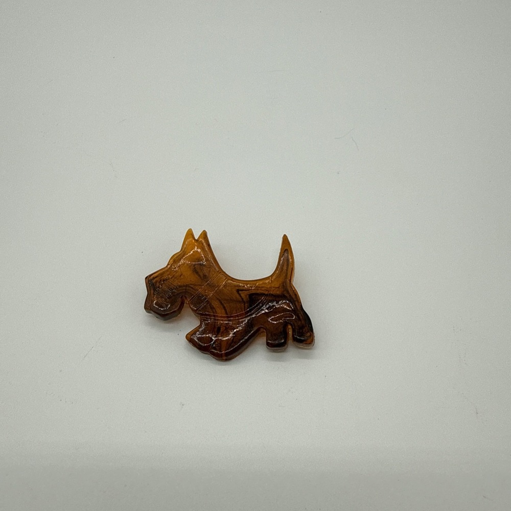 Vintage Bakelite Marbled Brown/Amber Carved Scottie Dog Brooch Pin